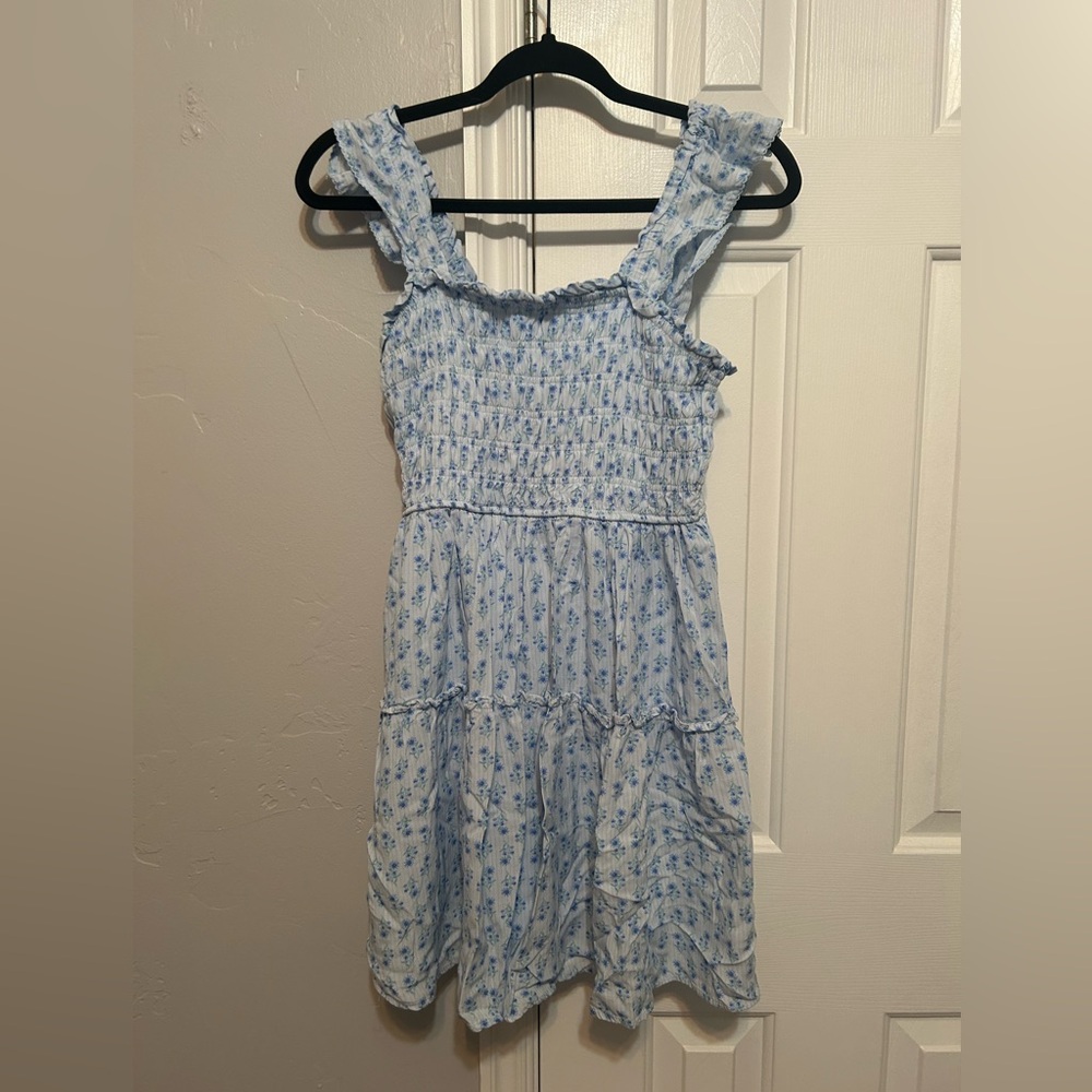 Pink Rose Sky Blue Floral Dress